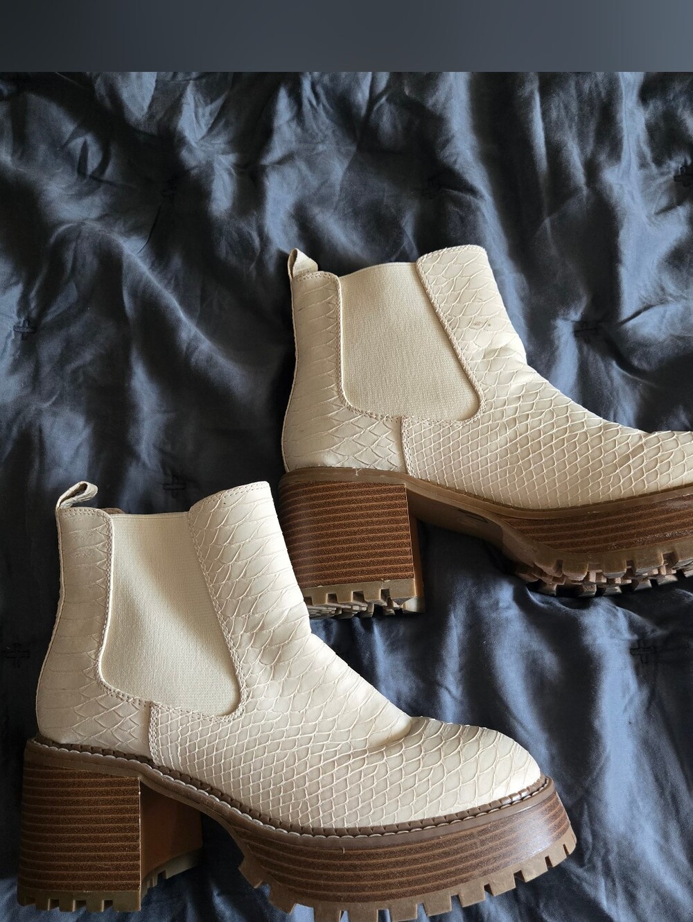 MIA Chunky Chelsea Ankle Boots in Cream - Women's Platform Boots Sz 7.5